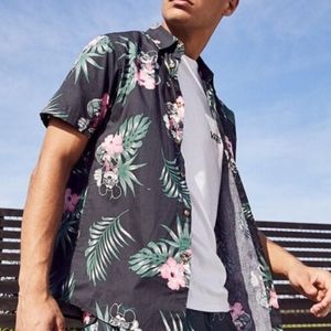 Disney × Neff Men's Short Sleeve Button Down Mickey Mouse Shirt Size Small Black